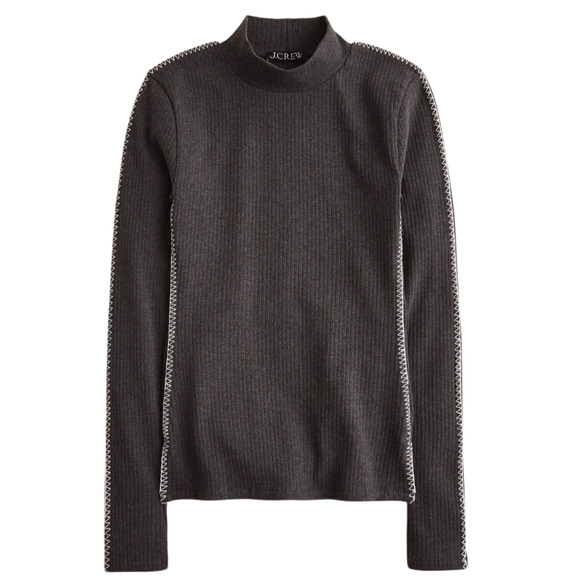 J. Crew Tops - J. Crew Premium Rib Whipstitch Turtleneck Long Sleeve Top Gray White Stretch XS